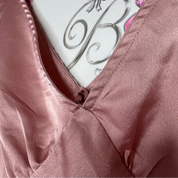 Paper heart dress long slip blush pink shimmer silky maxi leg slit v neck luxe - Picture 7 of 12